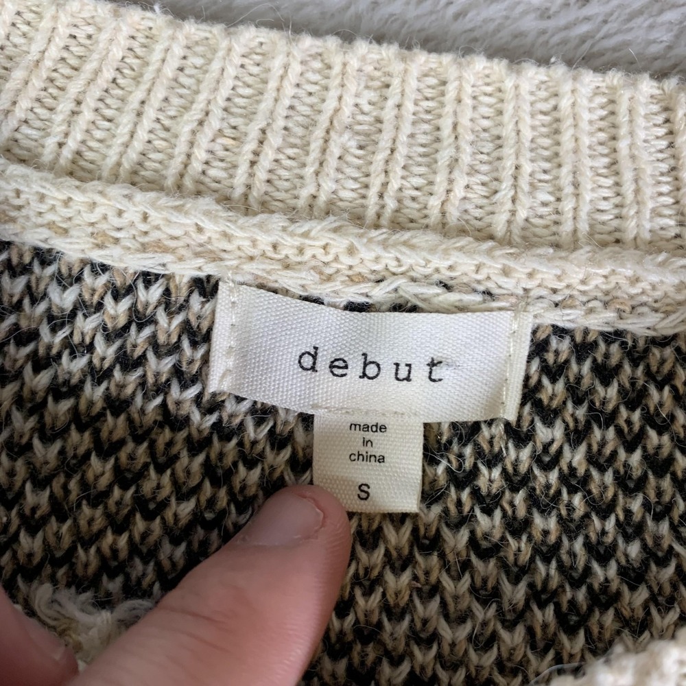Debut Sweater Womens Small White Leopard Print Crew Neck Chunky Knit Pullover - Picture 2 of 10
